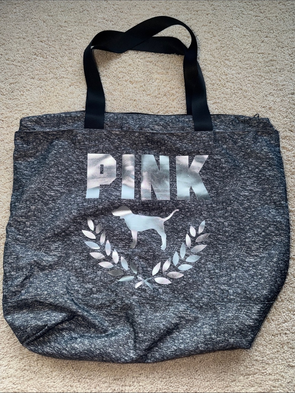 PINK Victoria's Secret Gray Heather Tote with Metallic Logo